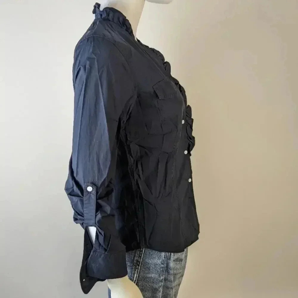 Talbots Ruffled Button Front Shirt - 4 - Picture 5 of 10